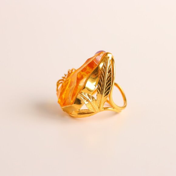 Baltic Amber 14k Gold Plated Spider Cocktail Ring - Picture 4 of 9